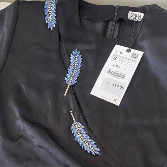 LAST NWT ZARA BLACK LEAF SATIN EFFECT DRESS - Picture 15 of 15